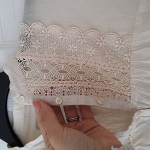 Vintage Lace Detail High Neck Button Up Bouse